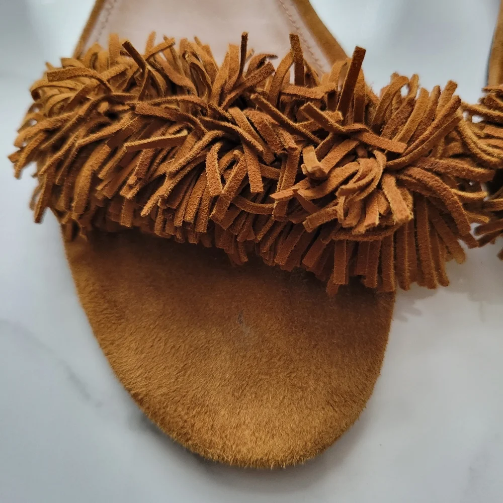 Aquazzura Italy Wild Thing Suede Flats Luxury Slide Sandals Brown EU 37